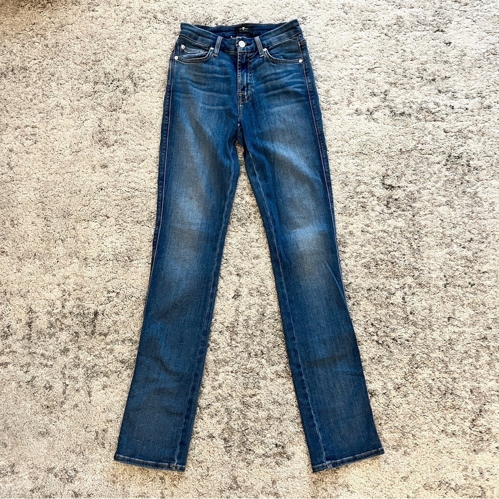 7 For All Mankind Kimmie Straight Leg Mid Rise Jeans, Medium Blue Wash - Size 25 - Picture 2 of 16